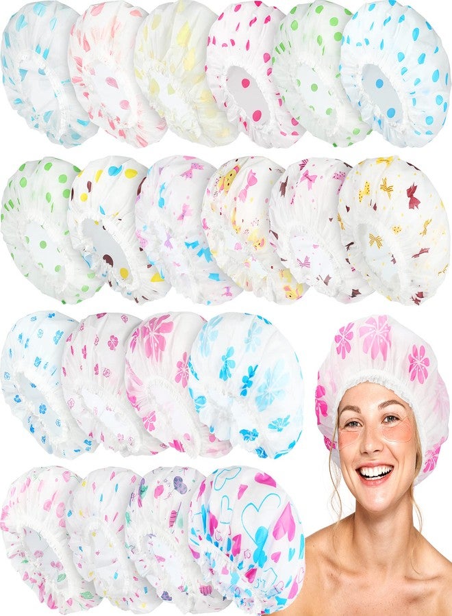 Sureio 20 Pcs Reusable Plastic Shower Caps for Women, Bulk Waterproof Shower Caps Bath Hair Bonnets with Elastic Band Assorted Colors for Home, Salon & Spa - Image 1