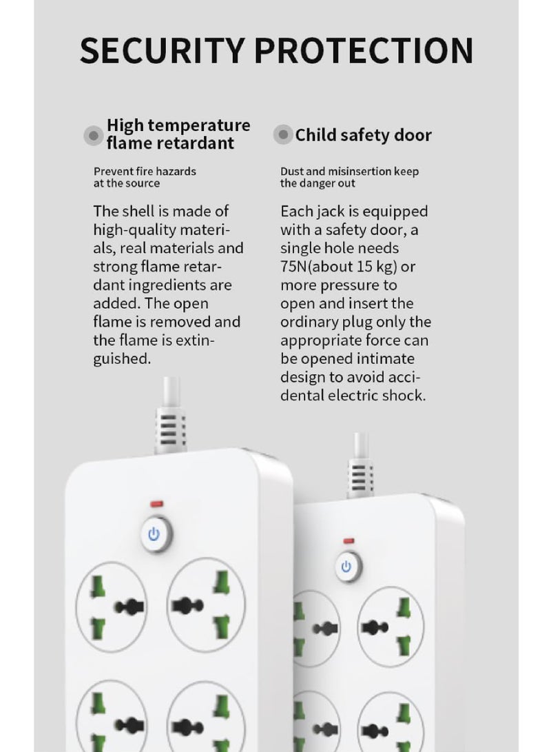 Rock Pow Surge Protector Power Strip- Flat Plug Extension Cord With 6 Outlets And 4 USB Ports And 2 Type-C Ports,5M Power Cord(3000W/16A/110V-265V),PC Flame Retardant Material,Pure Copper Core - Image 4
