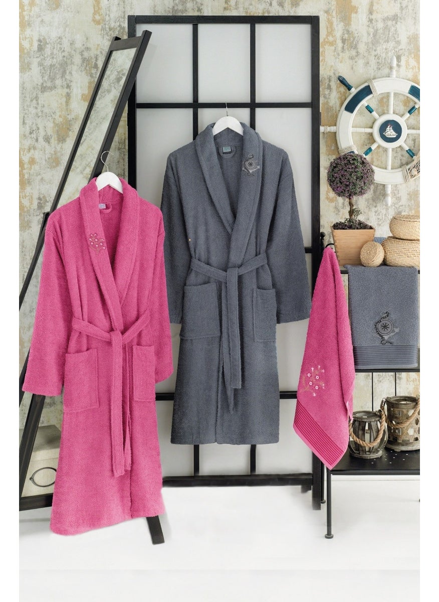 Casnack Gray Fuchsia Towel Bathrobe Set of 4  - Image 1