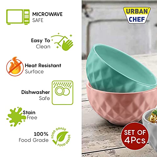 URBAN CHEF Ceramic Bowl | 500 ml | Kitchen Accessories Items for Home, Serving Bowl,Bowl Set for Gift, Microwave Safe Bowl Set, Ice Cream Bowl, Prism Ceramic Handcrafted (Set of 4 - Colour May Vary) - Image 2