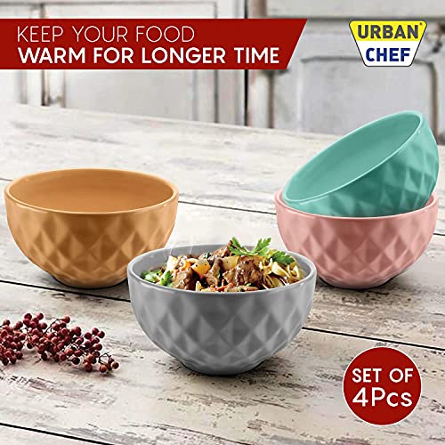 URBAN CHEF Ceramic Bowl | 500 ml | Kitchen Accessories Items for Home, Serving Bowl,Bowl Set for Gift, Microwave Safe Bowl Set, Ice Cream Bowl, Prism Ceramic Handcrafted (Set of 4 - Colour May Vary) - Image 4