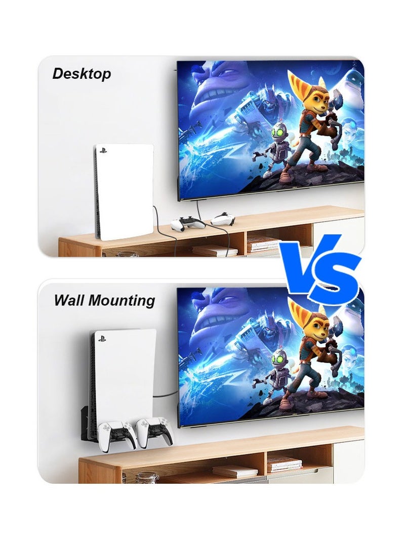 FlashHawk PS5 Wall Mount, PS5 Bracket Kit, with 2 Detachable Controller Holders, Heavy-Duty Aluminum Alloy Mounting, Bracket for Playstation 5 Disc and Digital Edition, Space-Saving Design, Black - Image 3