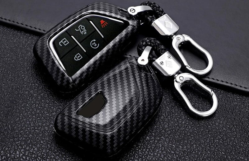 iJDMTOY Gloss Black Carbon Fiber Pattern Exact Fit Key Fob Shell Cover w/ Chrome Edging Trim Compatible with 2020-up Cadillac CT5 CT6 XTS XT4 XT5 ATS, etc - Image 4