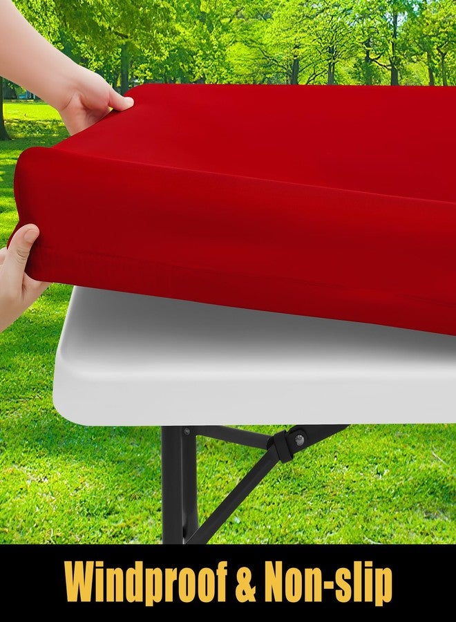smiry غطاء طاولة نزهة مستطيل سميري، غطاء طاولة مرن مقاوم للماء لطاولات بطول 6 أقدام، غطاء طاولة بوليستر قابل للغسل للتخييم، داخلي وخارجي (أحمر، 30"x72") - Image 2