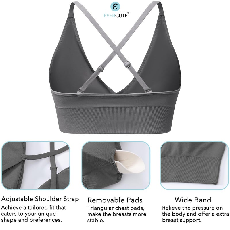 Evercute Women's Sports Bras 3/4 Pack Adjustable Deep V Neck Bras Wireless Spaghetti Strap Criss Cross Padded Seamless Low Support Sexy Everyday Bras - Image 3