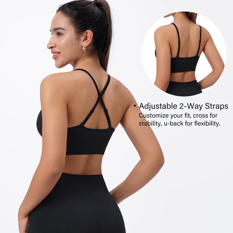 Evercute Women's Sports Bras 3/4 Pack Adjustable Deep V Neck Bras Wireless Spaghetti Strap Criss Cross Padded Seamless Low Support Sexy Everyday Bras - Image 4