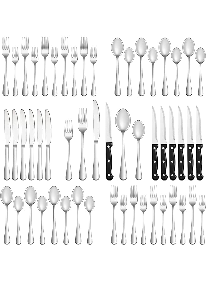 S-TOP 24 Pcs Silverware Set with Steak Knives Service for 4,Stainless Steel Flatware Set,Mirror Polished Cutlery Utensil Set,Home Kitchen Eating Tableware Set,Include FoKnife Spoon Set - Image 1