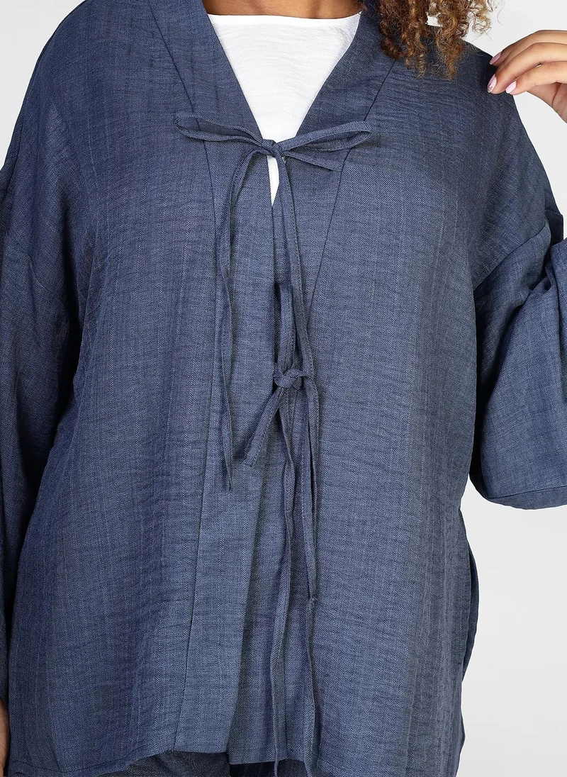 جيمي لي بوند Modest 2 PC  Suit of Tie Front Top and Wide-Leg Pants