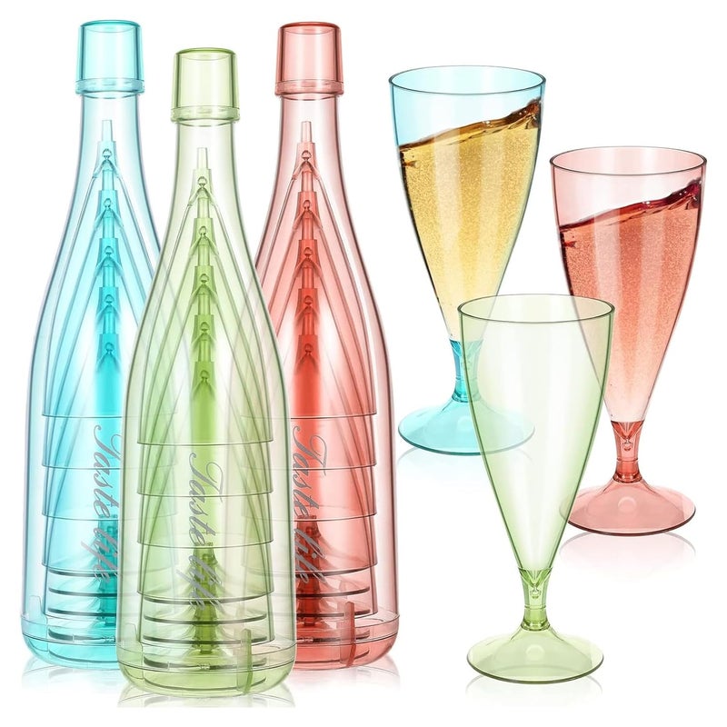 XIBO Plastic Wine Glass Set of 5 Portable Wine Glasses Camping Champagne Glasses Plastic Reusable Wine Glasses with Storage Bottle and Drip Tray Stackable and Removable Random Color - Image 1