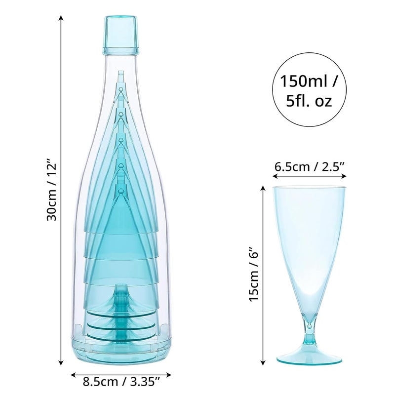 XIBO Plastic Wine Glass Set of 5 Portable Wine Glasses Camping Champagne Glasses Plastic Reusable Wine Glasses with Storage Bottle and Drip Tray Stackable and Removable Random Color - Image 2