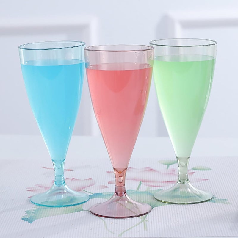 XIBO Plastic Wine Glass Set of 5 Portable Wine Glasses Camping Champagne Glasses Plastic Reusable Wine Glasses with Storage Bottle and Drip Tray Stackable and Removable Random Color - Image 3