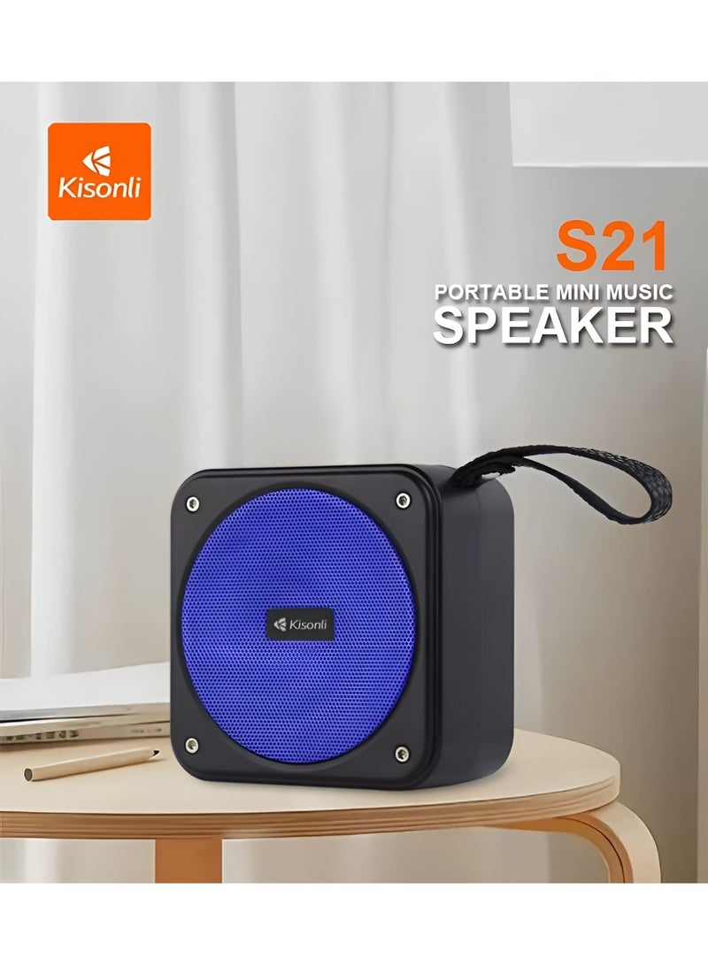 Kisonli S21 Mini Portable Speaker – Powerful 5W Stereo Sound – 500mAh Battery – Up to 5 Hours Playtime – Blue - Image 3