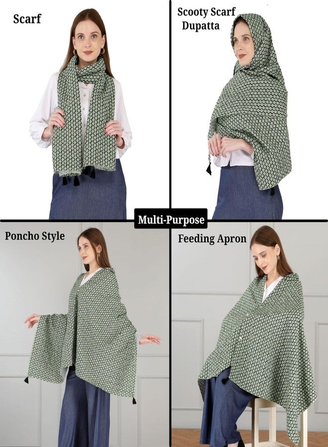 Switchon Nursing Cover for Breastfeeding Multi Use Poncho Style Scarf with Buttons, Feeding Apron Breathable for Pre & Post Pregnancy Free Size (72inch x 26inch) (Green) - Image 4