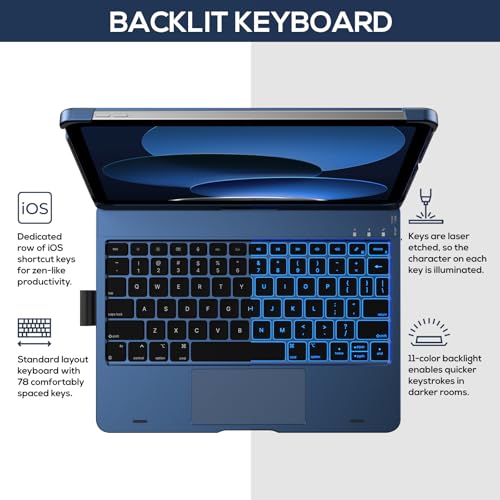 typecase Touch iPad 10th Generation Case with Keyboard (10.9", 2022) and iPad A16 (11th Gen, 2025) – 360° Rotatable, 11-Color Backlit, Multi-Touch Trackpad, Thin & Light (Midnight Blue) - Image 3