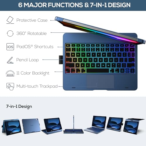 typecase Touch iPad 10th Generation Case with Keyboard (10.9", 2022) and iPad A16 (11th Gen, 2025) – 360° Rotatable, 11-Color Backlit, Multi-Touch Trackpad, Thin & Light (Midnight Blue) - Image 4