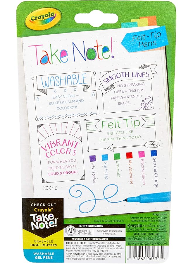 Crayola Take Note Washable Felt Tip Pens 6 Count - Image 2
