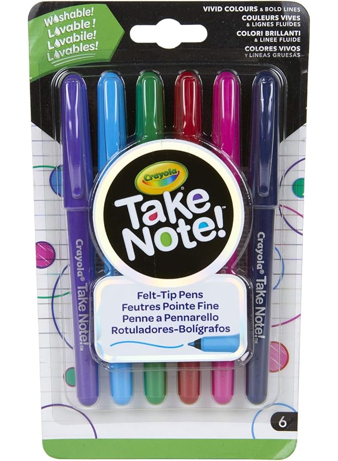 Crayola Take Note Washable Felt Tip Pens 6 Count - Image 3