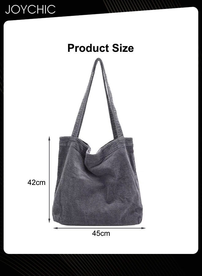 Joychic حقيبة تسوق نسائية كبيرة السعة بتصميم كوري متعددة الاستخدامات، حقيبة كتف بسيطة عتيقة من قماش الكوردuroy المغسول باللون الرمادي - Image 5