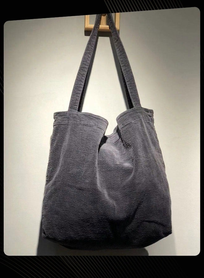 Joychic Korean Style Women Versatile Large Capacity Shopping Bag Casual Literary Washed Corduroy Simple Retro Ladies Shoulder Bag Grey - Image 3