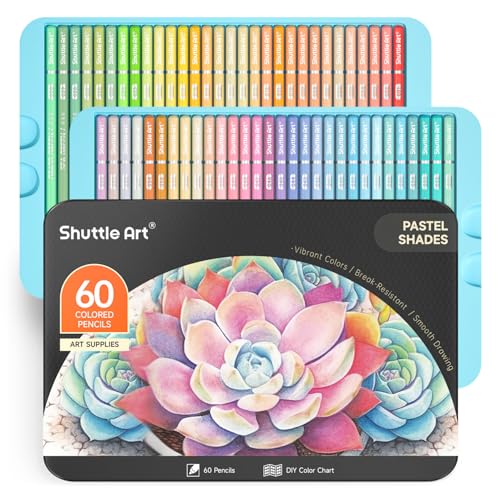 Shuttle Art 60 Pastel Colored Pencils Colored Pencils for Adult Coloring Soft Core Pencil in Gift Tin Box Drawing Pencil for Kids Adults Beginners Artists Drawing Coloring Sketching - Image 1
