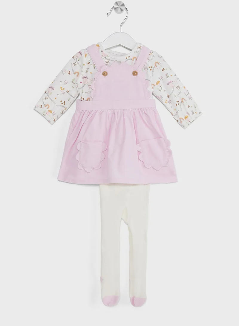 mothercare Cord Pinny Dress, Bodysuit and Tights Set