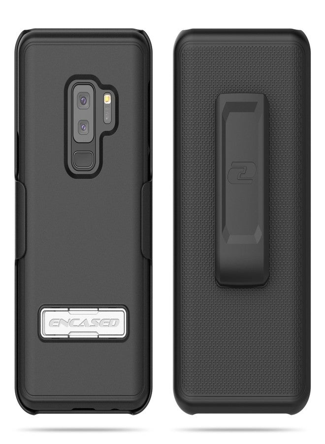 Encased Galaxy S9 Plus Belt Case with Kickstand and Holster Clip, Ultra Thin Slimline Combo Shell Cover with Durable Metal Stand for Samsung S9+ (Smooth Black) - Image 3