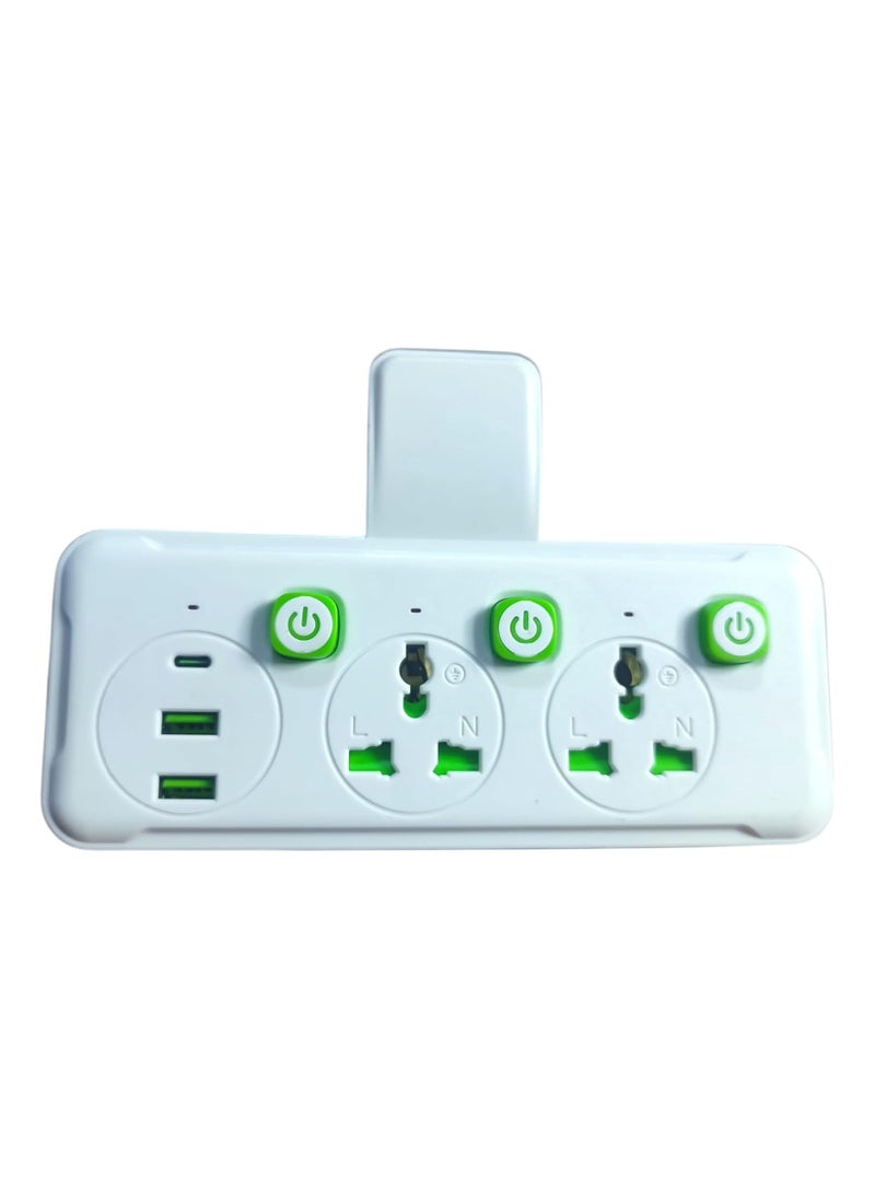 Generic Universal Multi-Socket Extension Socket with 3 AC Outlets, 2 USB-A Charging Ports, 1 Type-C, Child-Safe Design, and Independent Switches for Each Outlet - Ideal for Home, Office, and Travel  - Image 1