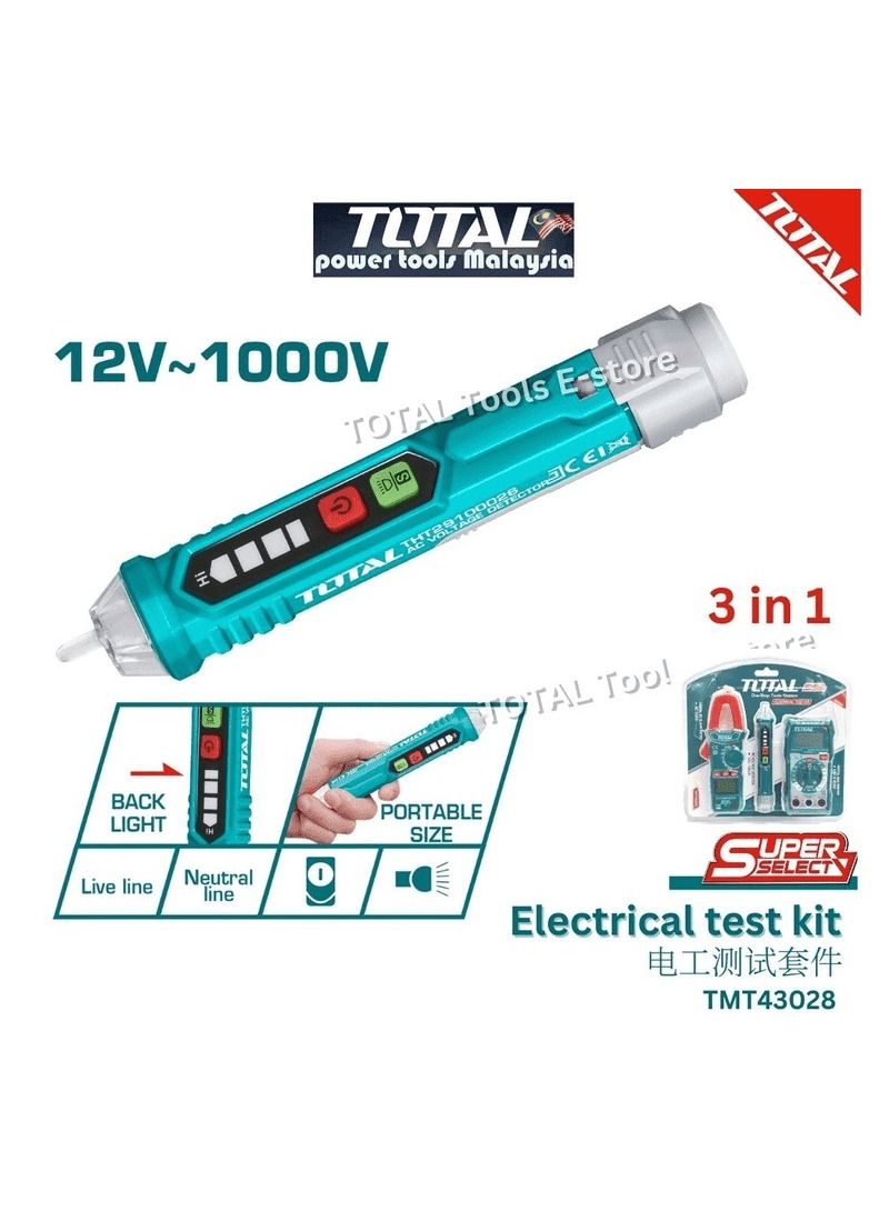 TOTAL T0TAL Electrical Test Kit Digital Multimeter III 600V AC Voltage Detecter 12 1000V Digital AC Clamper Meter AC200A TMT43028 - Image 4