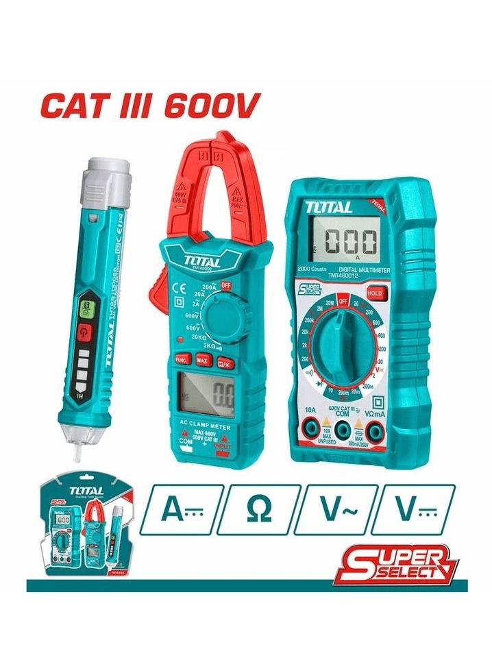 TOTAL T0TAL Electrical Test Kit Digital Multimeter III 600V AC Voltage Detecter 12 1000V Digital AC Clamper Meter AC200A TMT43028 - Image 5