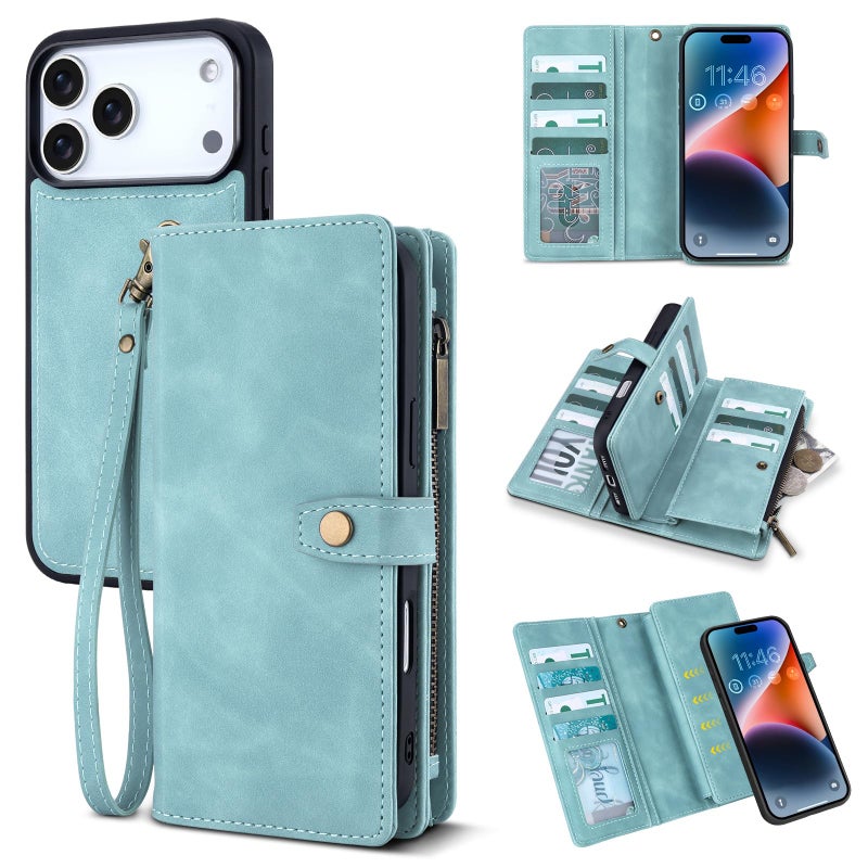 TwoHead Wallet Case Compatible with iPhone 17 Pro,Detachable,Magnetic,11 Cards Holder,PU Leather All-Round Protective Phone Case with Change Pocket(6.3 in,Blue) - Image 1