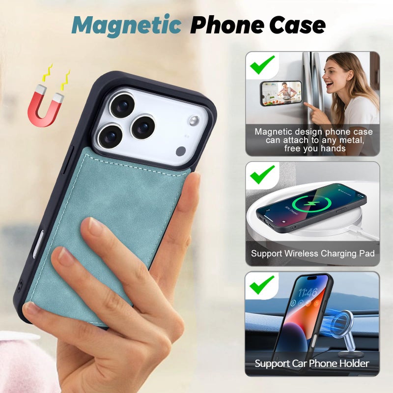 TwoHead Wallet Case Compatible with iPhone 17 Pro,Detachable,Magnetic,11 Cards Holder,PU Leather All-Round Protective Phone Case with Change Pocket(6.3 in,Blue) - Image 5