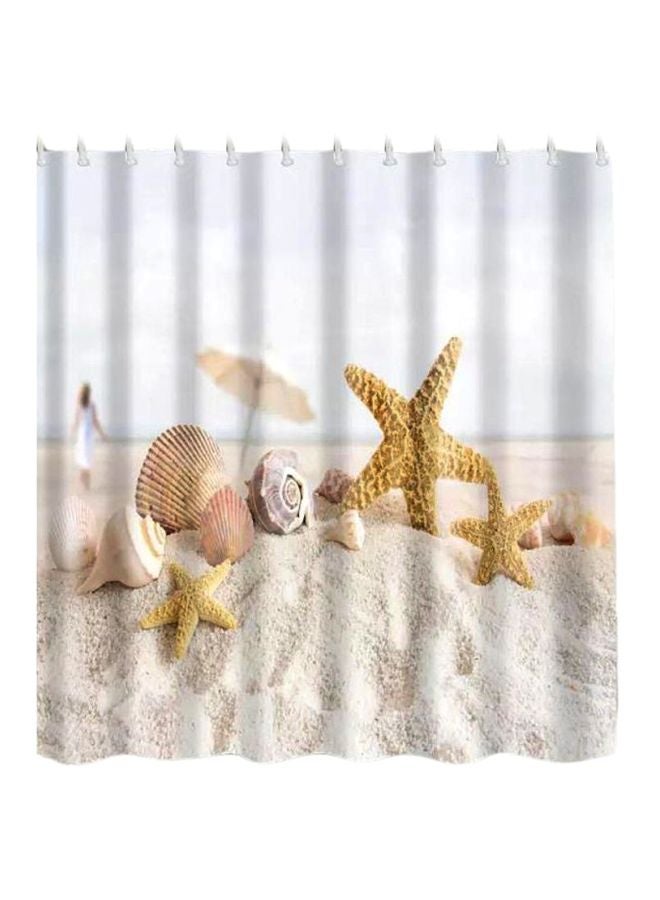 13-Piece Waterproof Sea Shells Printed Shower Curtain With Hook Set White/Beige 165x180cm - Image 1