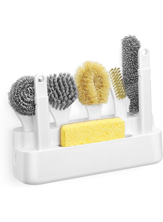 PROMASS 7 PCS Dish Scrub Brush Set with Holder, promass Kitchen Cleaning Brushes for Pots, Pans, Bowls, Plates, Bottles, Sinks, and Grills, Compact Storage, Replaceable Handle, Drainage Design - Image 1