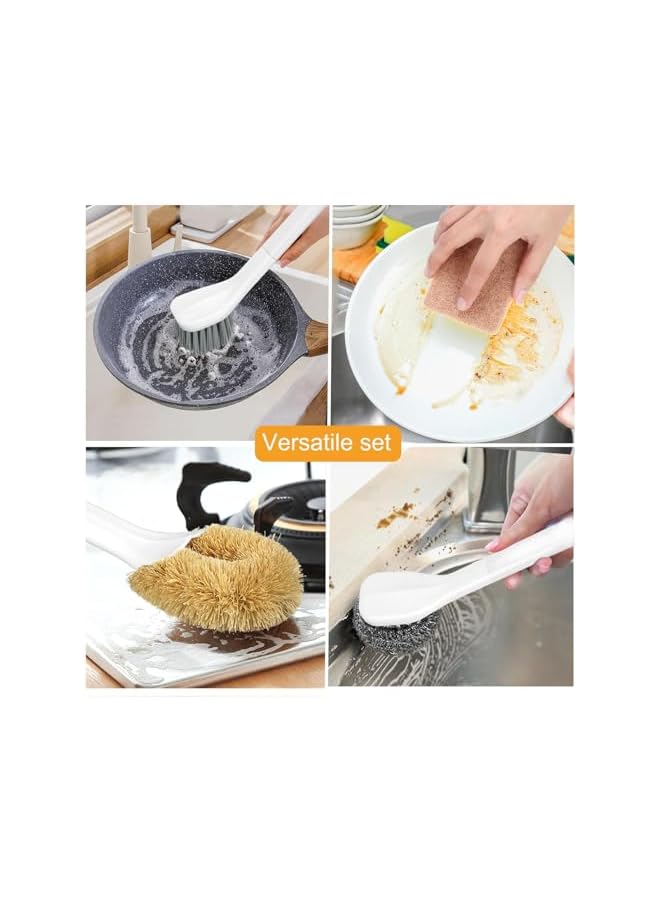 PROMASS 7 PCS Dish Scrub Brush Set with Holder, promass Kitchen Cleaning Brushes for Pots, Pans, Bowls, Plates, Bottles, Sinks, and Grills, Compact Storage, Replaceable Handle, Drainage Design - Image 4