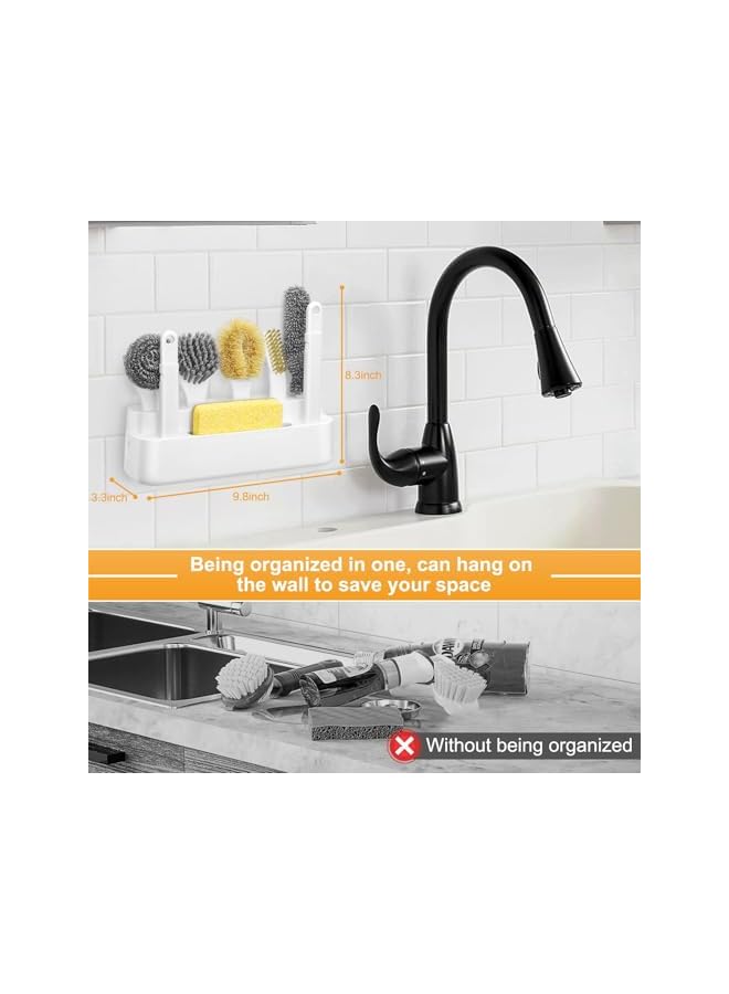 PROMASS 7 PCS Dish Scrub Brush Set with Holder, promass Kitchen Cleaning Brushes for Pots, Pans, Bowls, Plates, Bottles, Sinks, and Grills, Compact Storage, Replaceable Handle, Drainage Design - Image 3