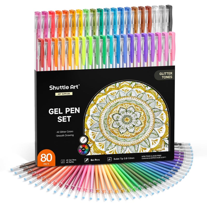 Shuttle Art 80 Pack Glitter Gel Pens 40 Colors Glitter Gel Pens Set with 40 Refills for Adults Coloring Books Drawing Crafts Scrapbooking Journaling - Image 2