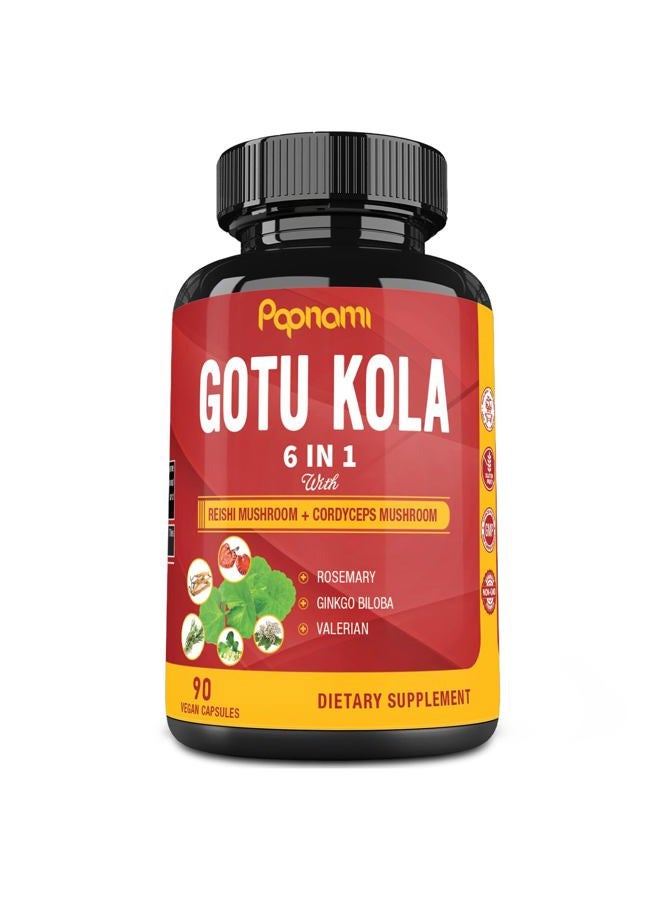 Papnami Organic Gotu Kola Extract Capsules with Reishi, Cordyceps, Rosemary, Gingko Biloba & Valerian Root - 90 Counts for 3 Months - Supports Brain, Immunity, Skin & Heart Health - Image 1