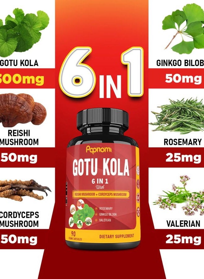 Papnami Organic Gotu Kola Extract Capsules with Reishi, Cordyceps, Rosemary, Gingko Biloba & Valerian Root - 90 Counts for 3 Months - Supports Brain, Immunity, Skin & Heart Health - Image 3