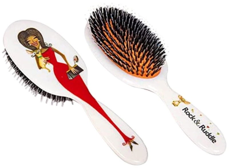 Rock  Ruddle Natural Mixed Boar Bristle Hair Brush for Women and Kids Large 21 cm  Perfect for Wet or Dry Hair Detangling Smoothing Blowdrying  Designed  Made in UK  Miss Rosanna Design