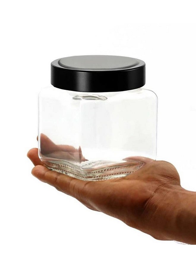 Brezzycloud Glass Cubical Square 600ml Transparent Glass Jars & Containers for Kitchen Pantry, Snacks, Masala, Pickles, Cookies, Dry Fruits Storage Glass Jar with Black Plastic Lid (600ml, Set Of 6) - Image 4