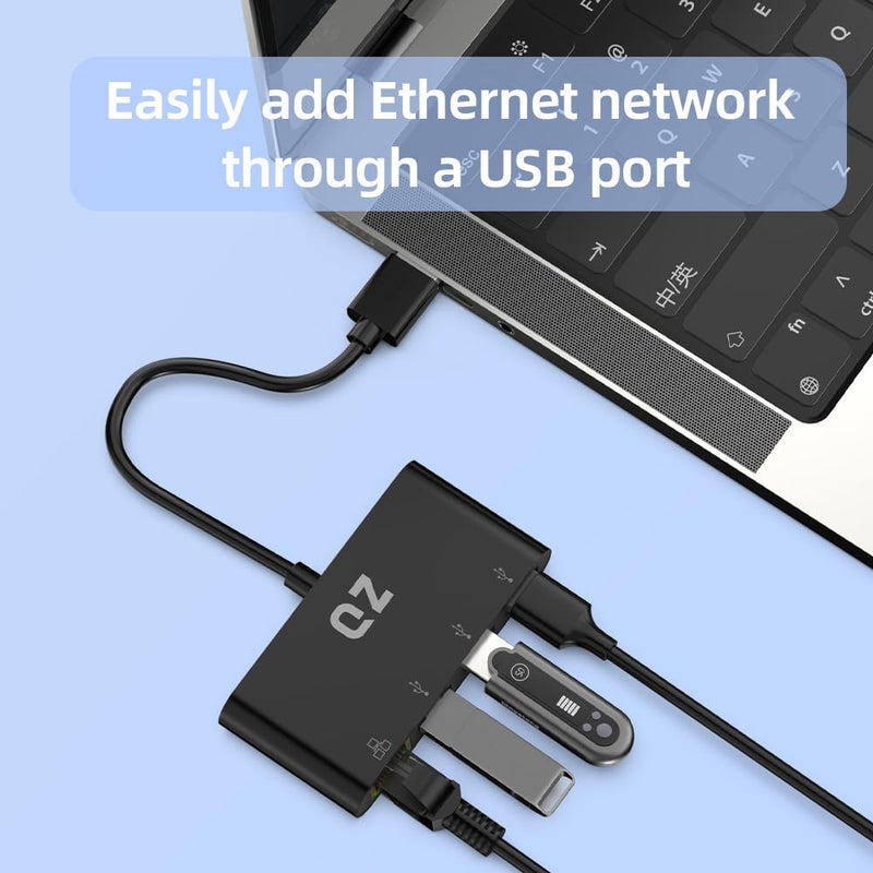 QZ [3 x USB 3.1 + Ethernet LAN] USB Hub with Ethernet, USB Hub with LAN RJ45 for PC and Laptop [USB 3.1 Gen 1] - Image 2
