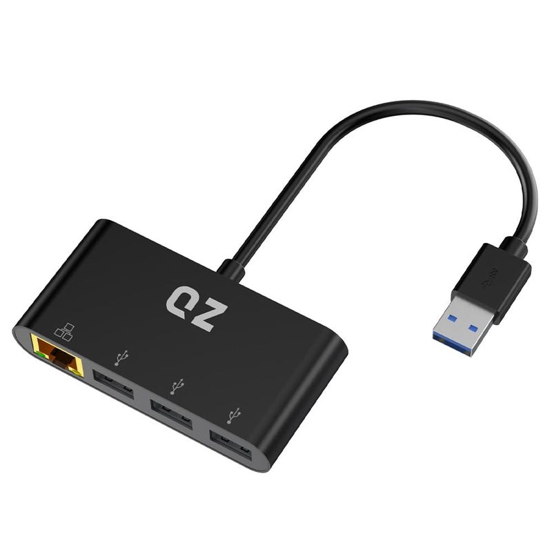 QZ [3 x USB 3.1 + Ethernet LAN] USB Hub with Ethernet, USB Hub with LAN RJ45 for PC and Laptop [USB 3.1 Gen 1] - Image 1