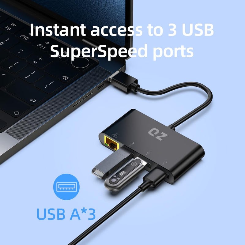 QZ [3 x USB 3.1 + Ethernet LAN] USB Hub with Ethernet, USB Hub with LAN RJ45 for PC and Laptop [USB 3.1 Gen 1] - Image 4
