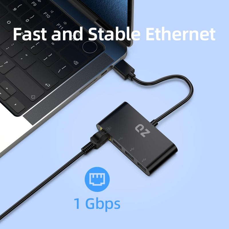 QZ [3 x USB 3.1 + Ethernet LAN] USB Hub with Ethernet, USB Hub with LAN RJ45 for PC and Laptop [USB 3.1 Gen 1] - Image 3