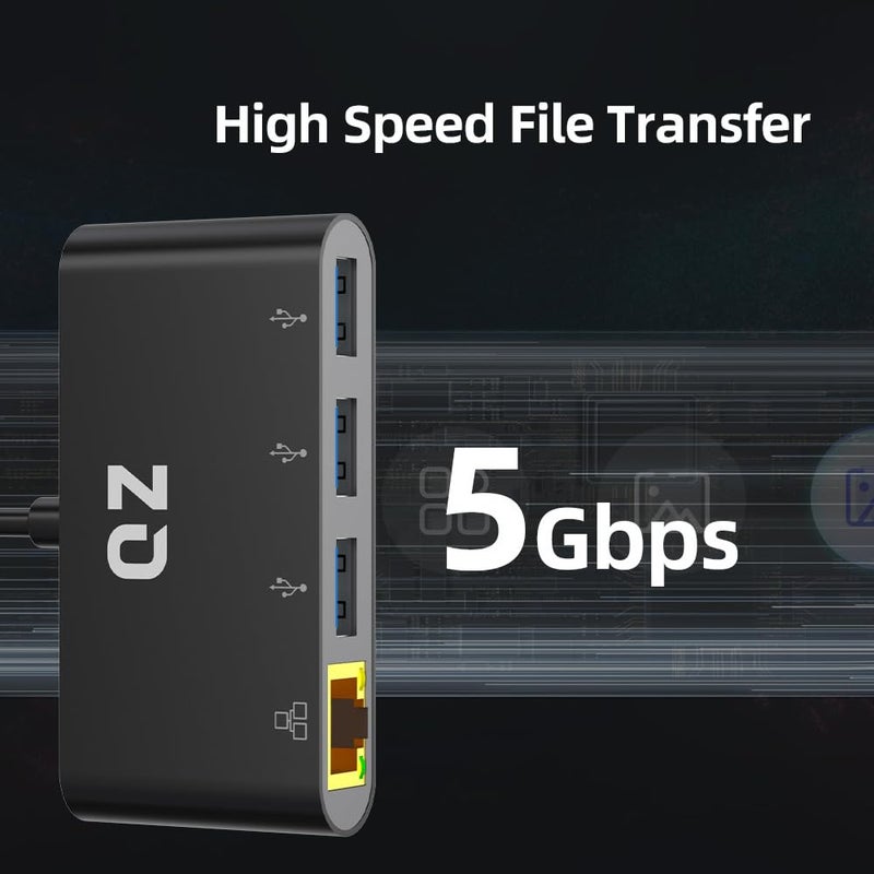 QZ [3 x USB 3.1 + Ethernet LAN] USB Hub with Ethernet, USB Hub with LAN RJ45 for PC and Laptop [USB 3.1 Gen 1] - Image 5