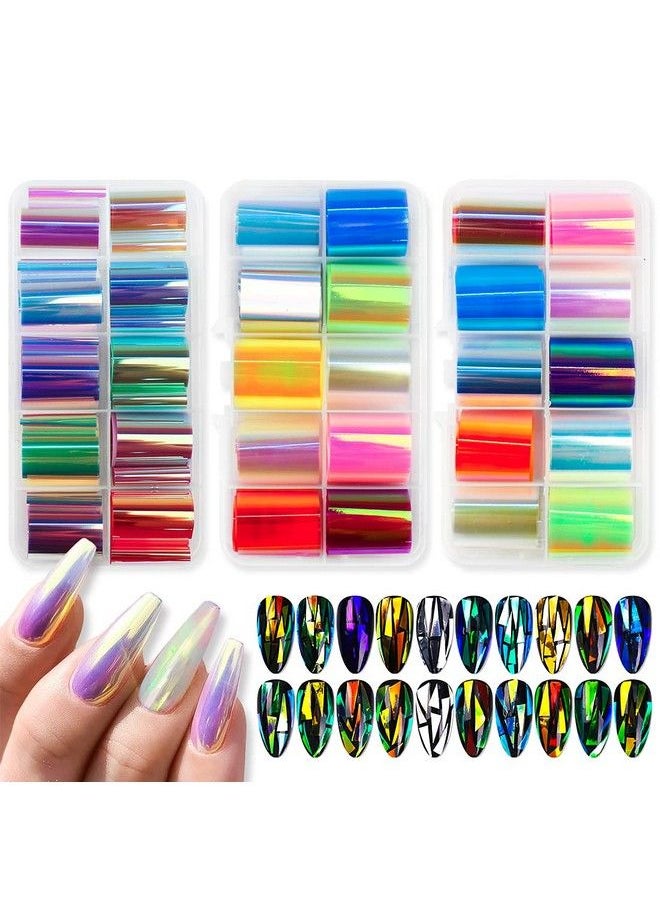 DANNEASY - Glass Nail Foil Stickers 30 Rolls Glass Fragments Paper Aurora Laser Design Nail Wraps Diy&Salon Kit Manicure Accessories - Image 1