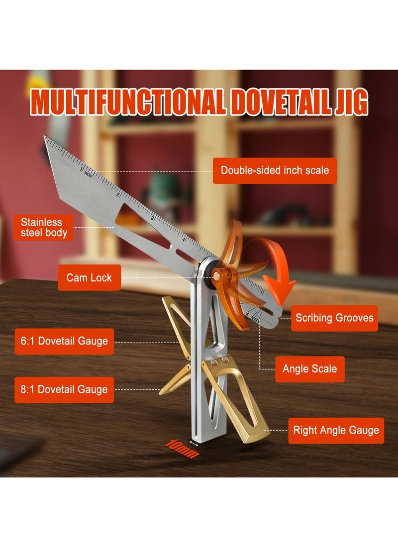 Generic Multifunctional T-Type Woodworking Scriber Ruler, Adjustable Angle Measuring and Marking Tool with Dovetail Guide, 6:1 and 8:1 Slopes, Double-Sided Scale for Precision Crafting  - Image 2