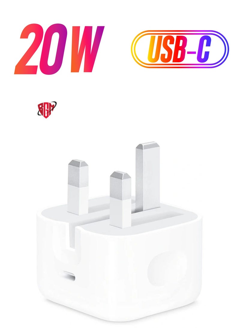 BGM 20W Power Adapter for phones Plug PD Power Adapter Wall Plug Compatible with iPhone 14 13, 13pro 12 Pro Max/12 Mini/SE (White)  - Image 1