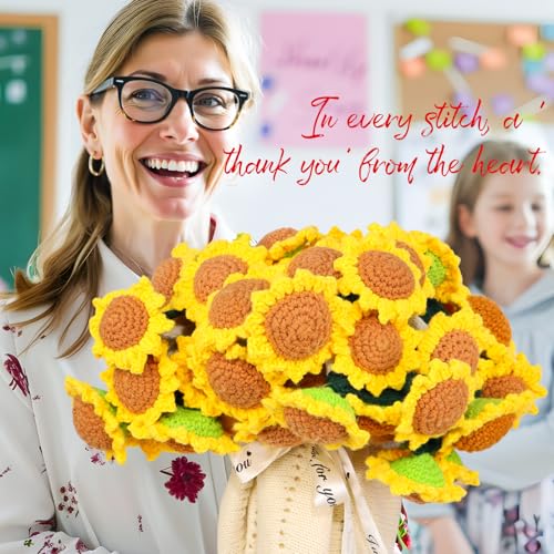 LOKOZ Sunflower Crochet Flower Bouquet Blanket, Knitted Floral Throw Blanket Gifts for Mom Mother's Day, Teacher Appreciation Gifts for Women, Birthday Anniversary Sunflower Home Decor, 43 Inches - Image 3