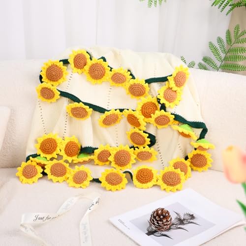 LOKOZ Sunflower Crochet Flower Bouquet Blanket, Knitted Floral Throw Blanket Gifts for Mom Mother's Day, Teacher Appreciation Gifts for Women, Birthday Anniversary Sunflower Home Decor, 43 Inches - Image 5